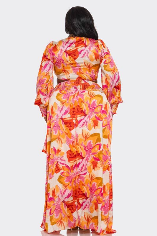 2Pc Printed Ultra-Short Tops & Maxi Dress “7even Curve”