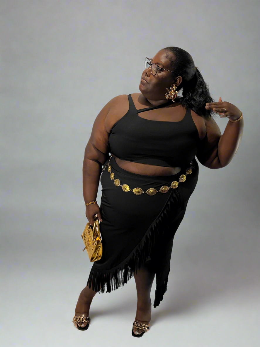 Sleeveless Skirt Set with Irregular Fringe “7even Curve“
