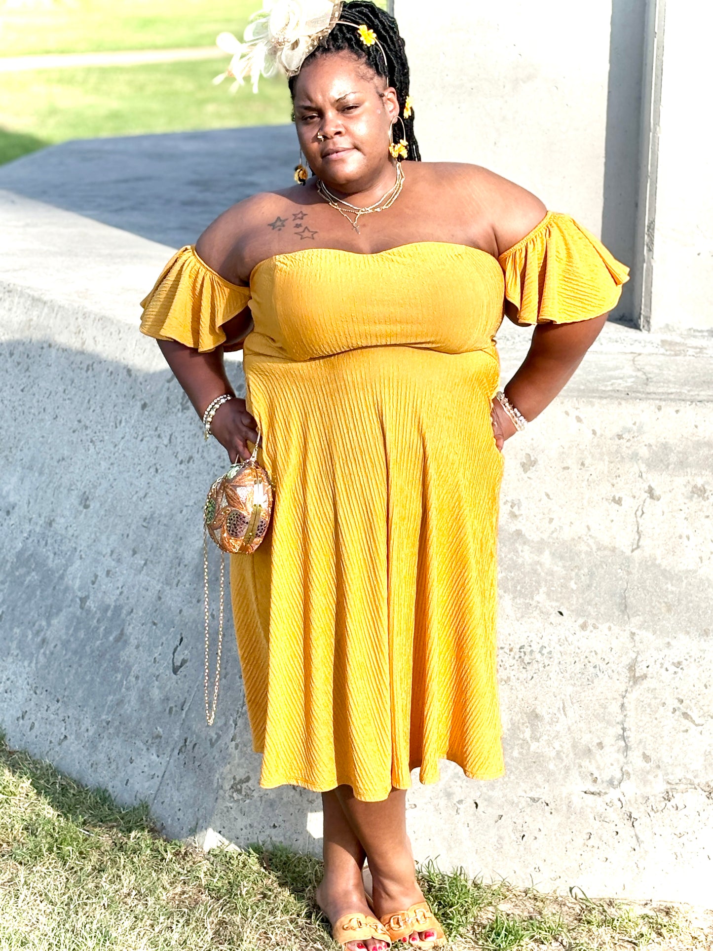 Textured Skater Midi Dress “7even Curve”