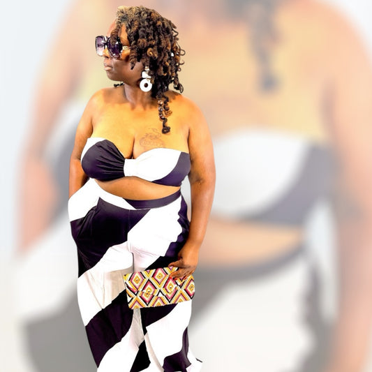 FRONT TIE TOPAND ELASTIC WAIST PANTS SETS W. Pockets “7even Sleek”