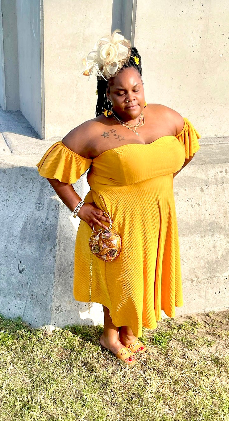 Textured Skater Midi Dress “7even Curve”
