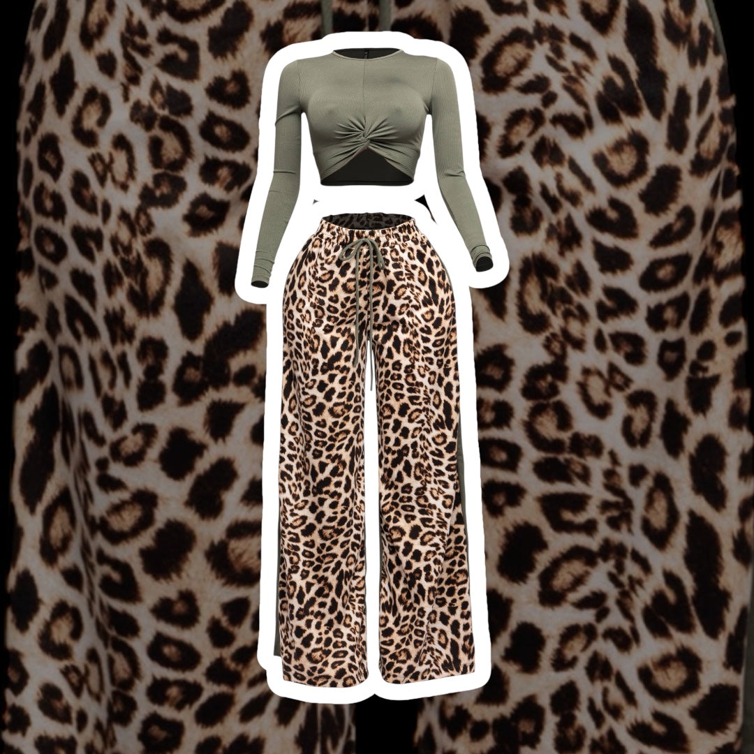 Long sleeve top and wide leg pants set “7even Curve”