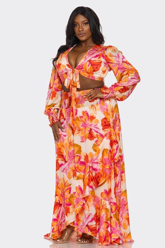 2Pc Printed Ultra-Short Tops & Maxi Dress “7even Curve”