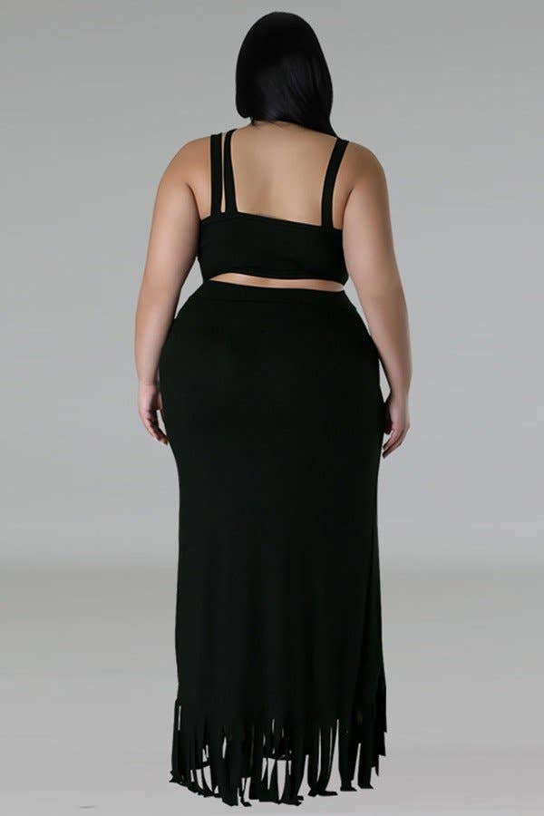 Sleeveless Skirt Set with Irregular Fringe “7even Curve“