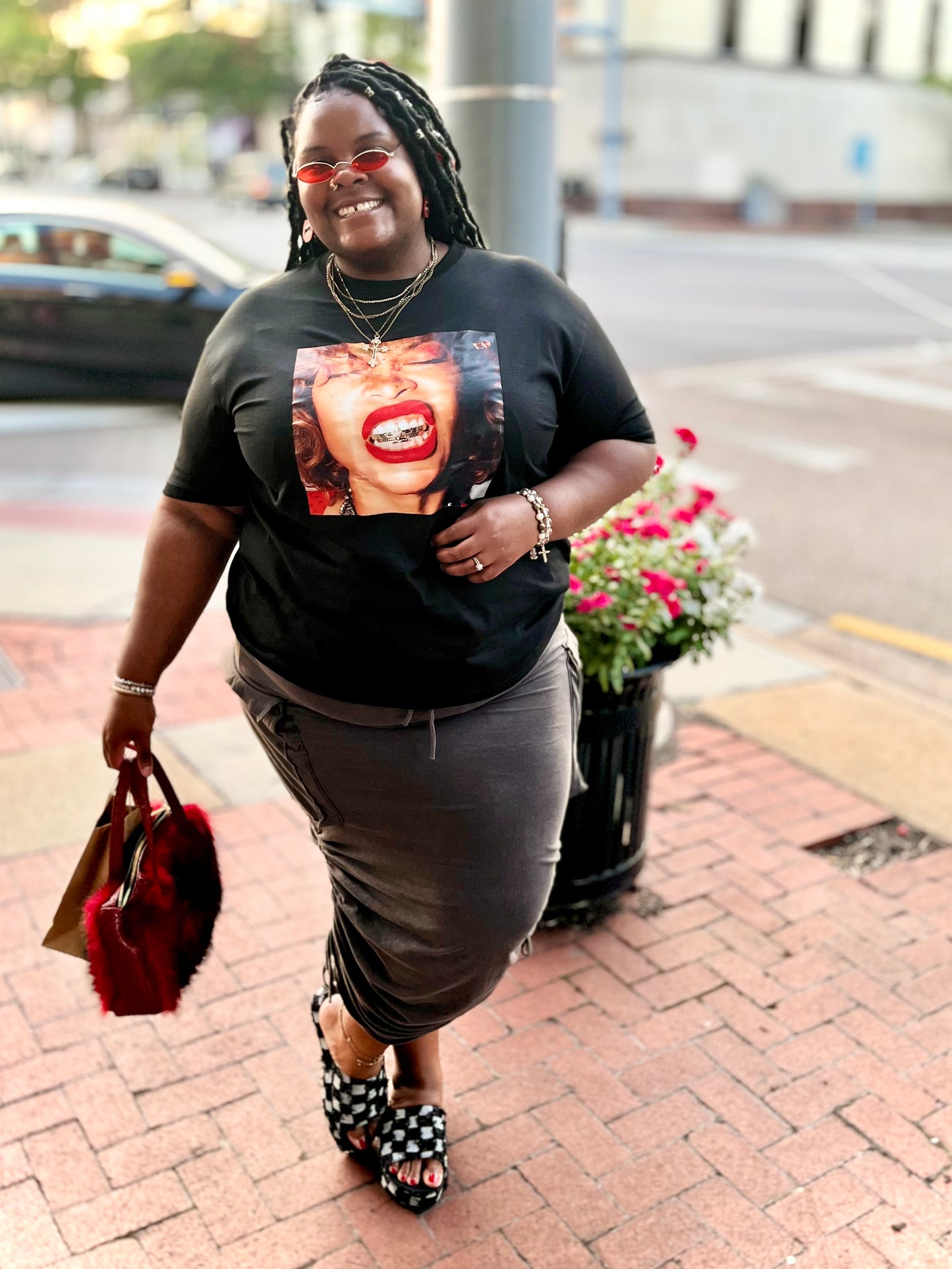 Mineral washed drawstring skirt “7even Curve”