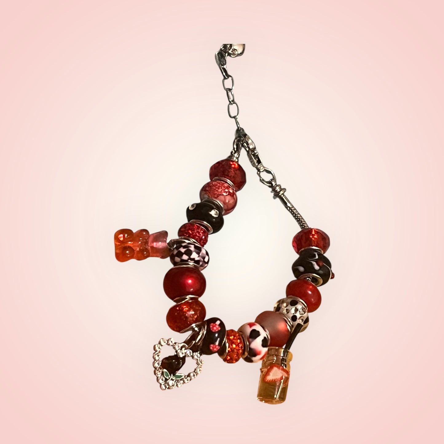 Handmade charm bracelet Red W bear