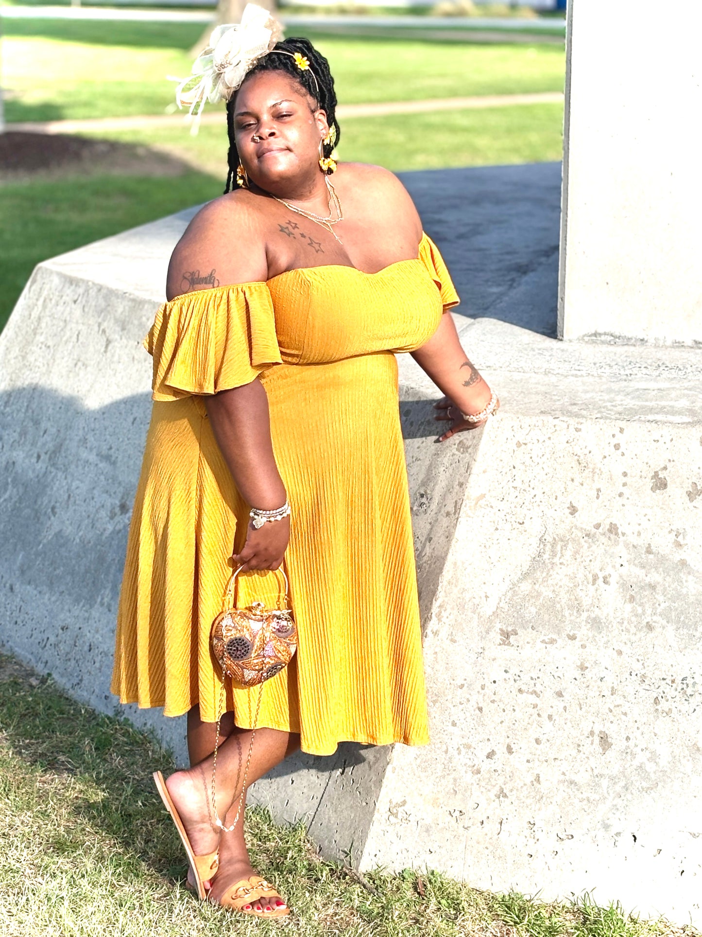 Textured Skater Midi Dress “7even Curve”