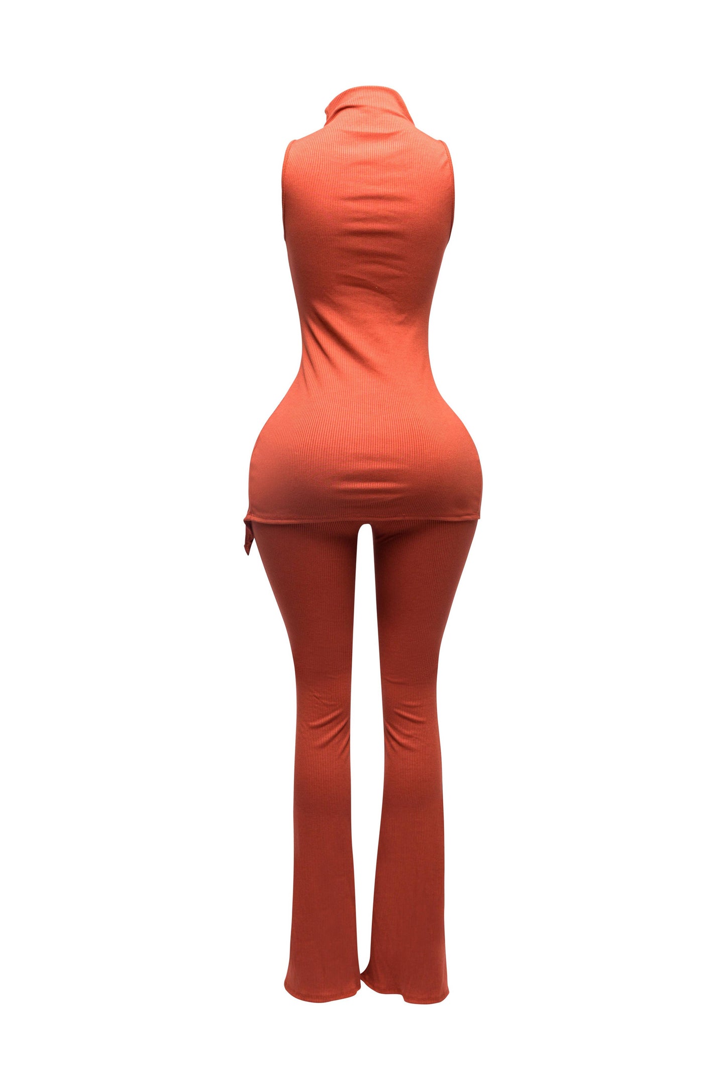 MOCK NECK SLIT TOP AND FLARE PANT SET “7even Curve”