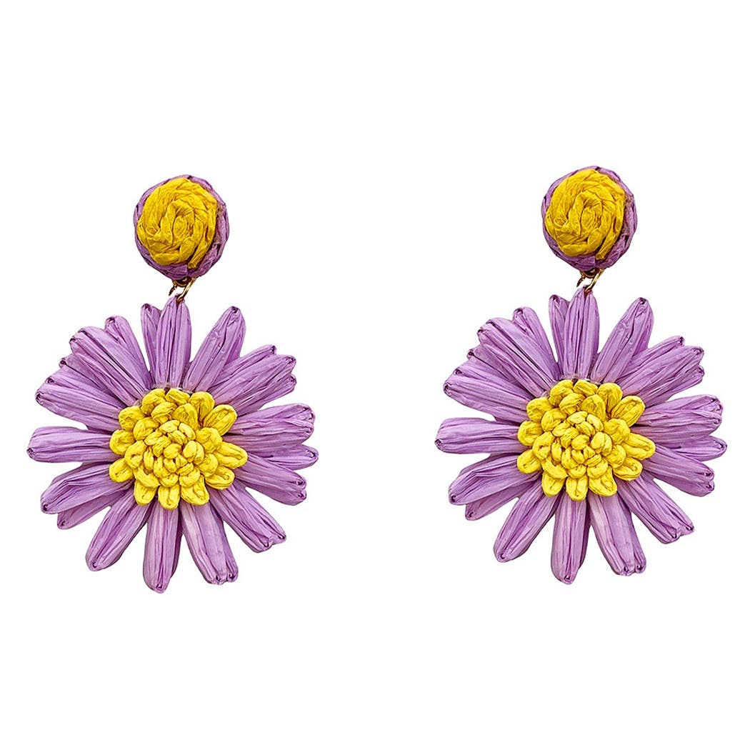 Raffia Flower Shaped Drop Post Earring