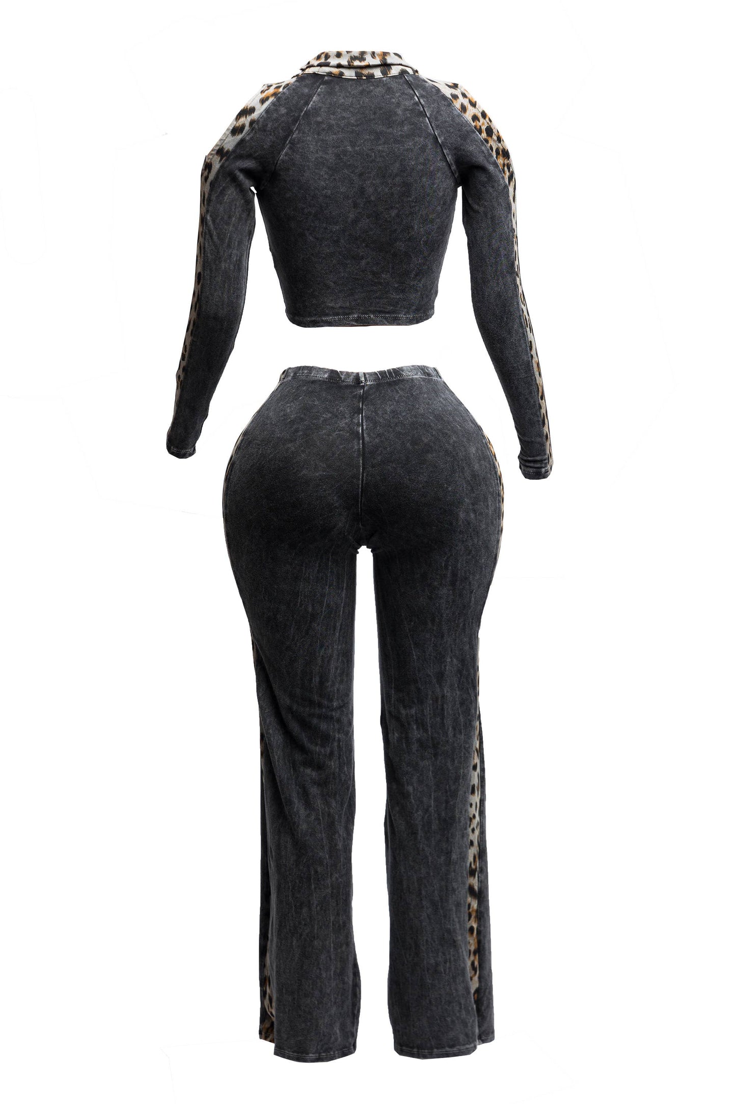 Mineral washed crop top & pants set “7even Curve”