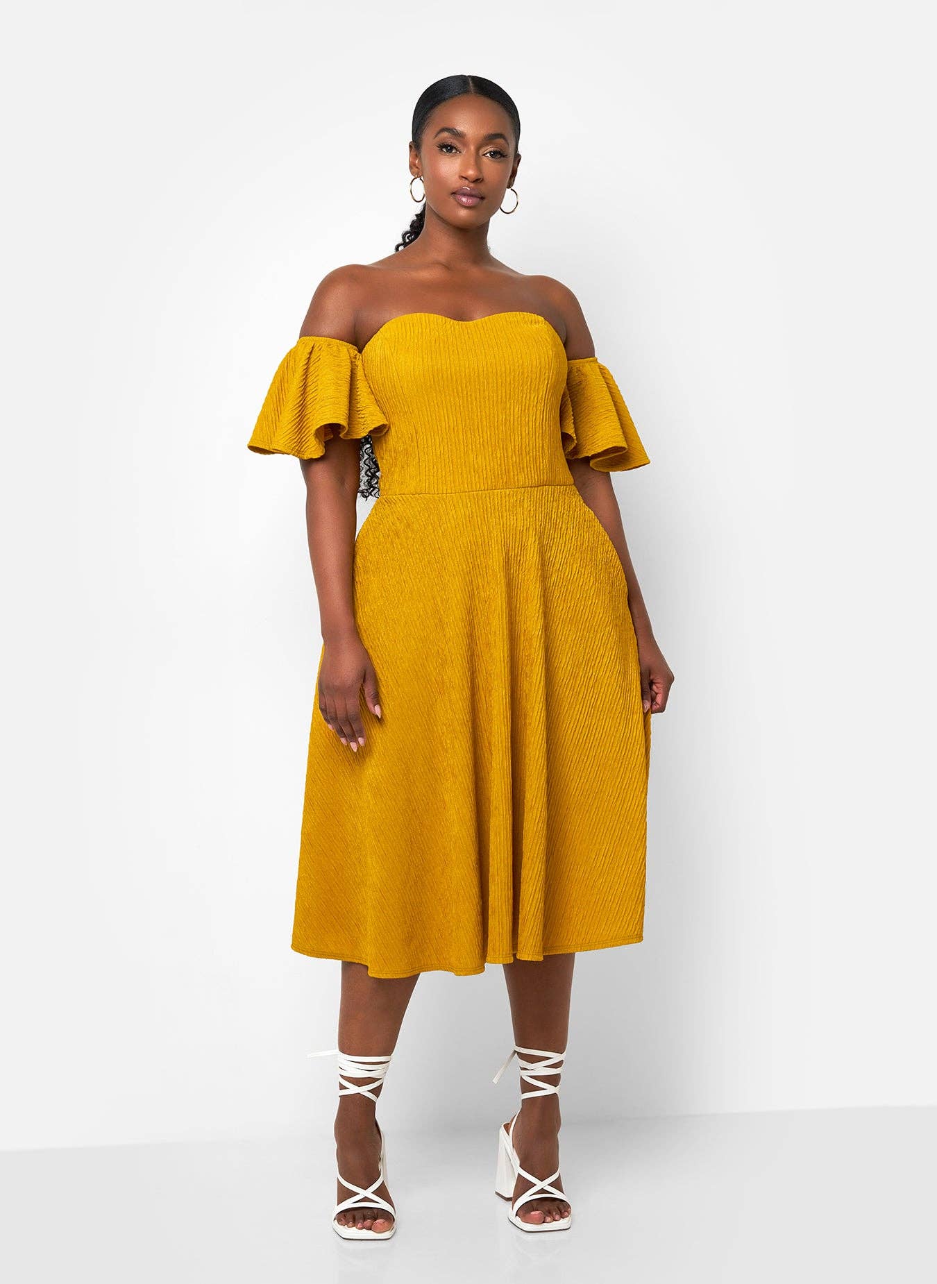 Textured Skater Midi Dress “7even Curve”