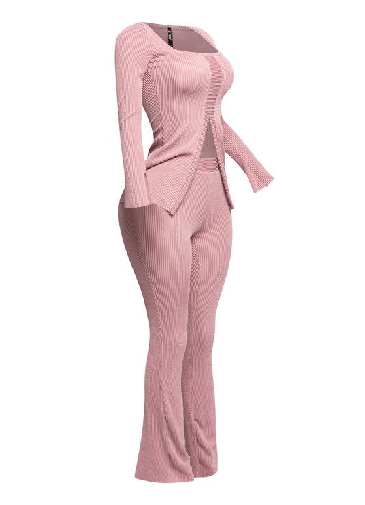 Ribbed pant set with slit detail “7even Curve”
