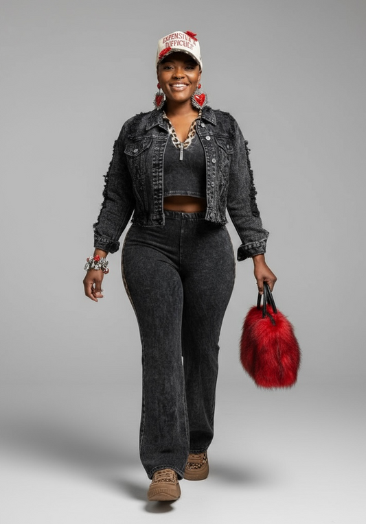 Mineral washed crop top & pants set “7even Curve”