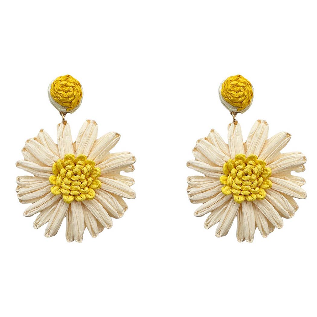 Raffia Flower Shaped Drop Post Earring