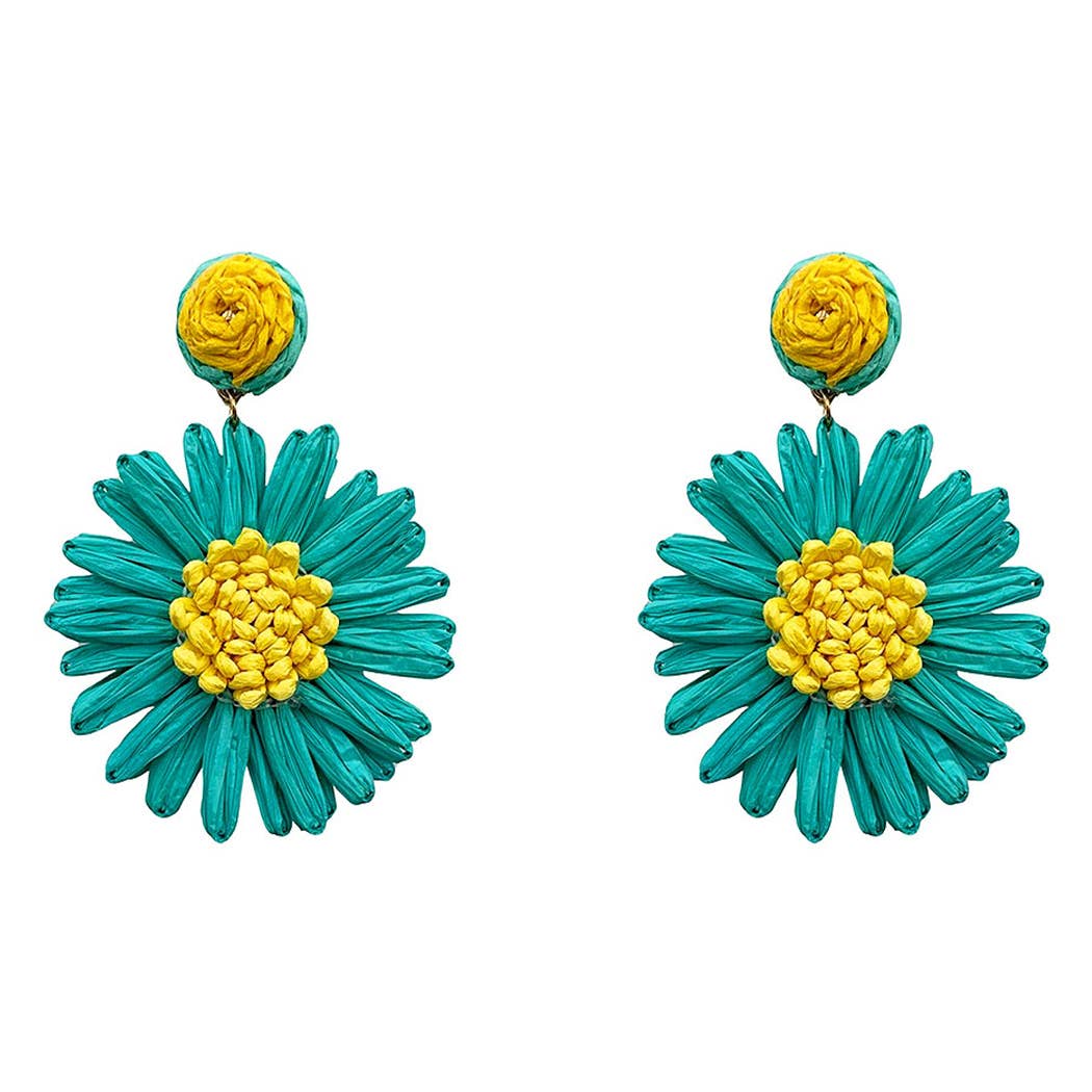 Raffia Flower Shaped Drop Post Earring