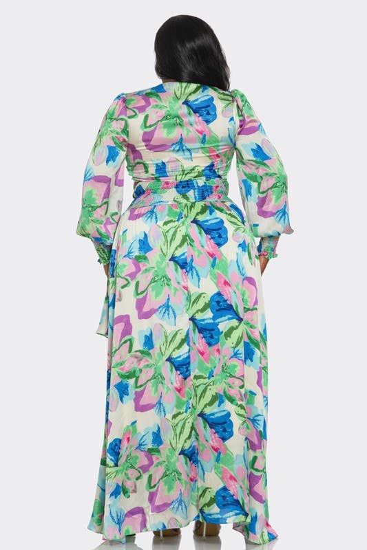 2Pc Printed Ultra-Short Tops & Maxi Dress “7even Curve”