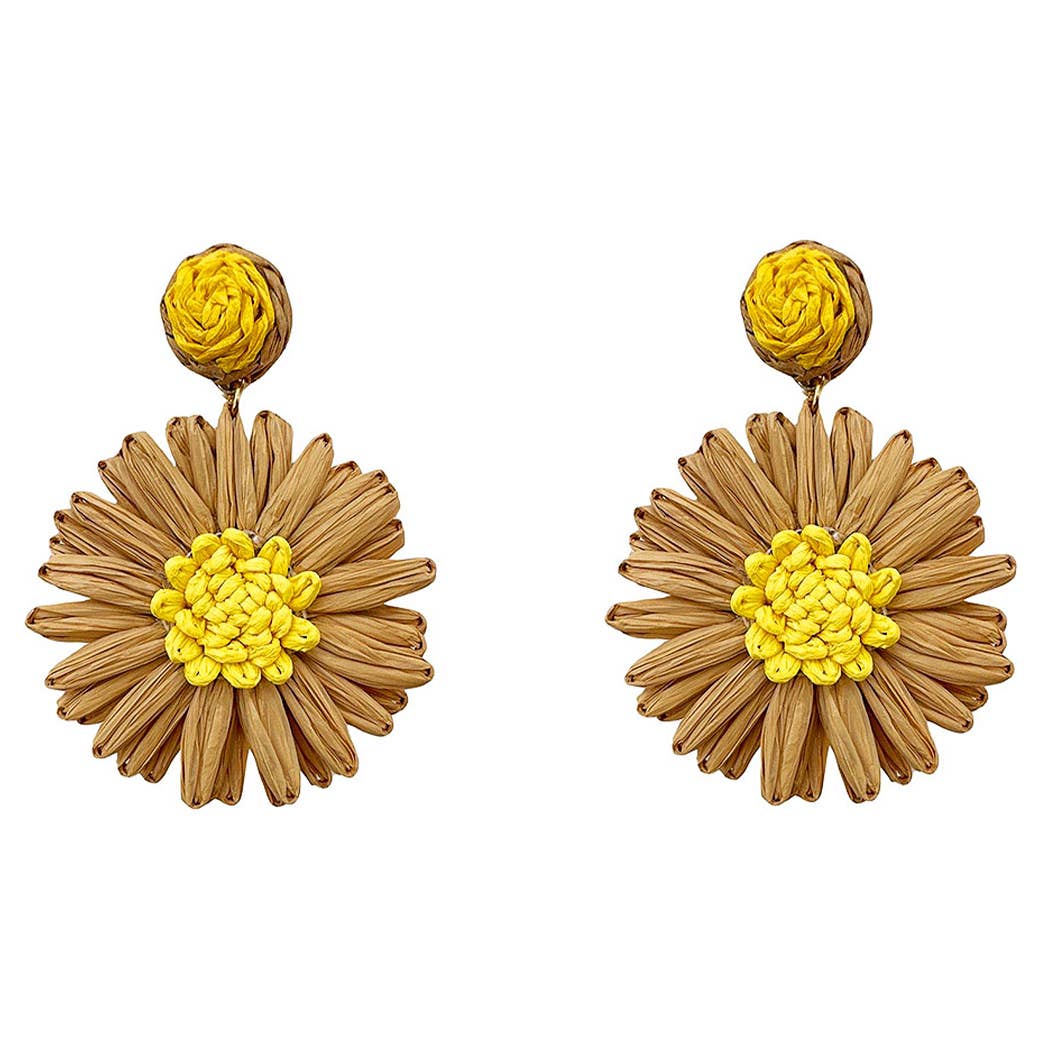 Raffia Flower Shaped Drop Post Earring