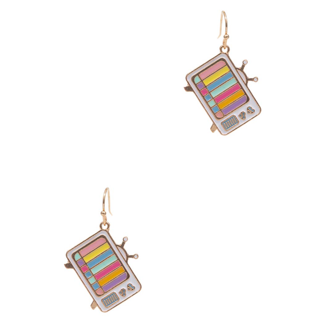Retro Television Enamel Pendant Hook Earrings