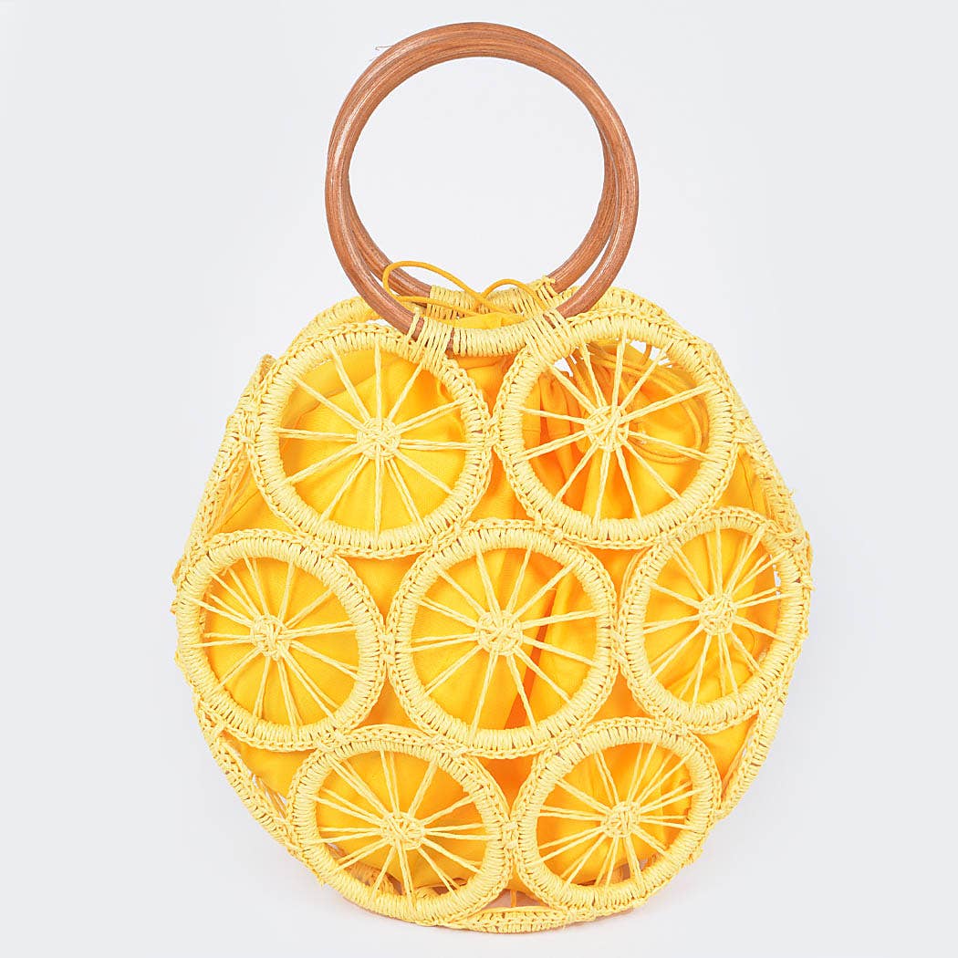 Faux Straw Round Tote Bag