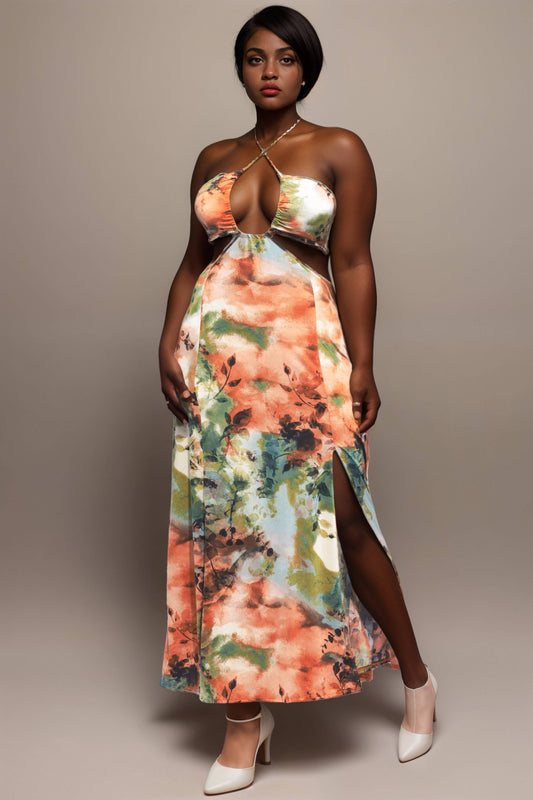 Printed maxi skirt with high slit “7even Curve”
