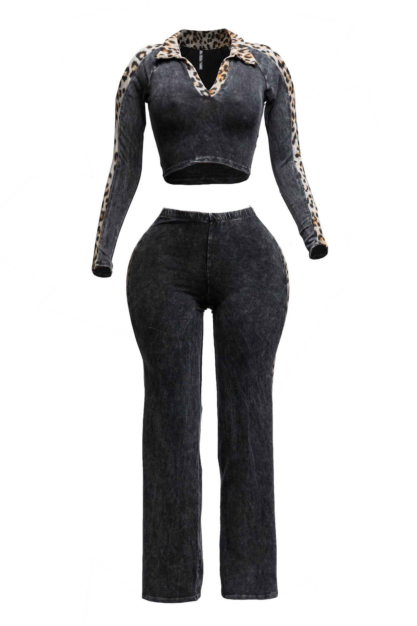 Mineral washed crop top & pants set “7even Curve”