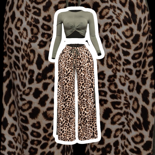 Long sleeve top and wide leg pants set “7even Curve”