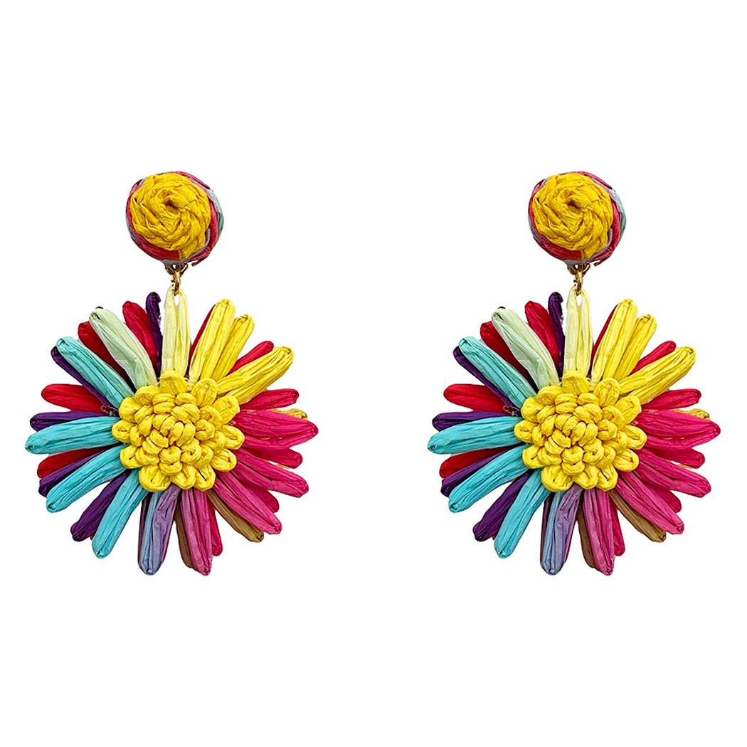 Raffia Flower Shaped Drop Post Earring