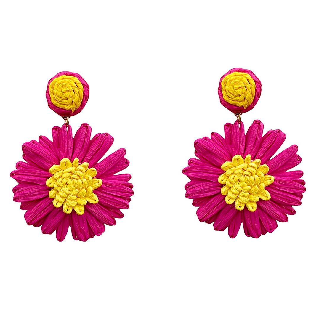 Raffia Flower Shaped Drop Post Earring