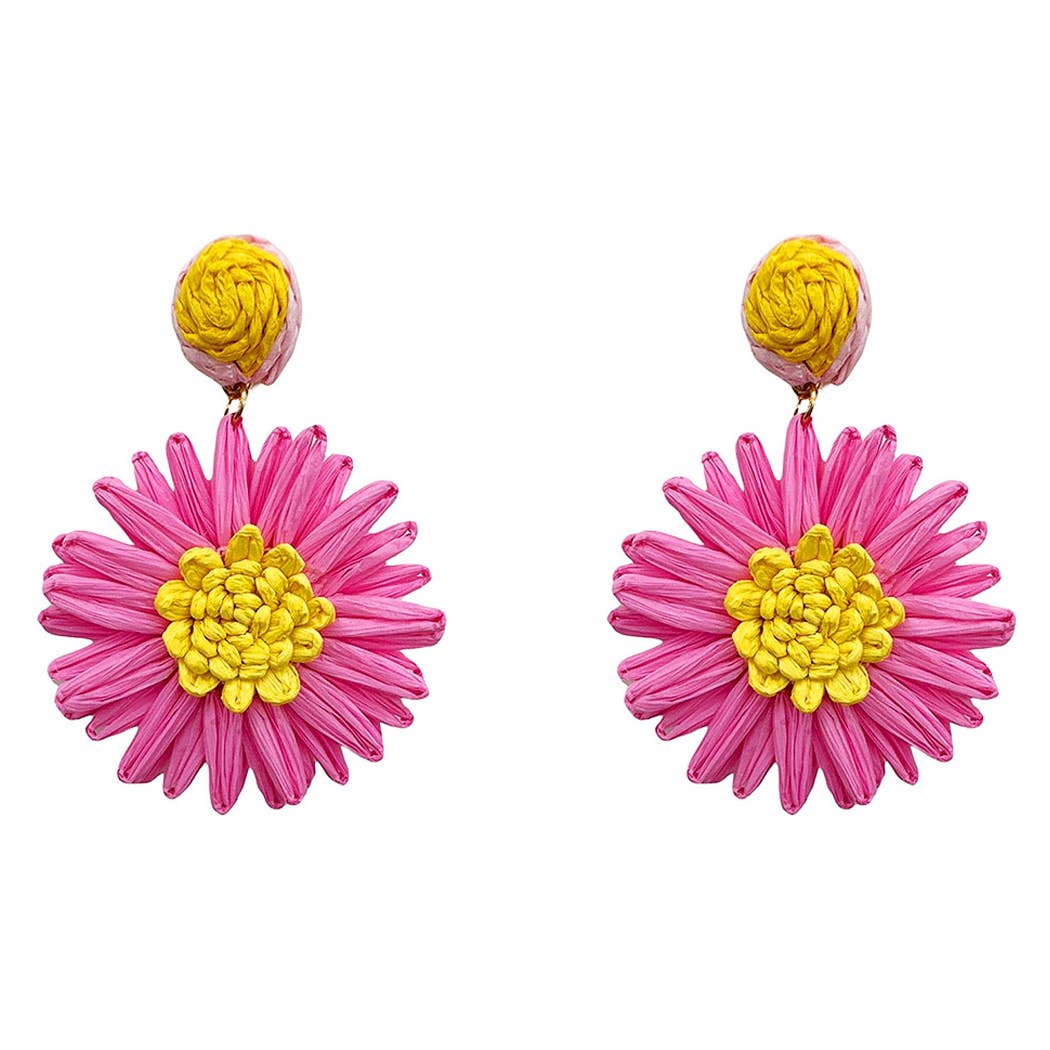 Raffia Flower Shaped Drop Post Earring