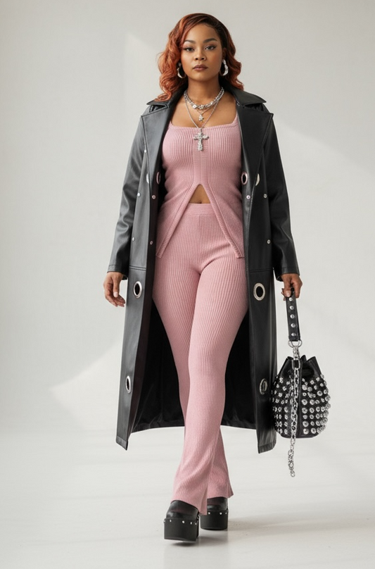 Ribbed pant set with slit detail “7even Curve”