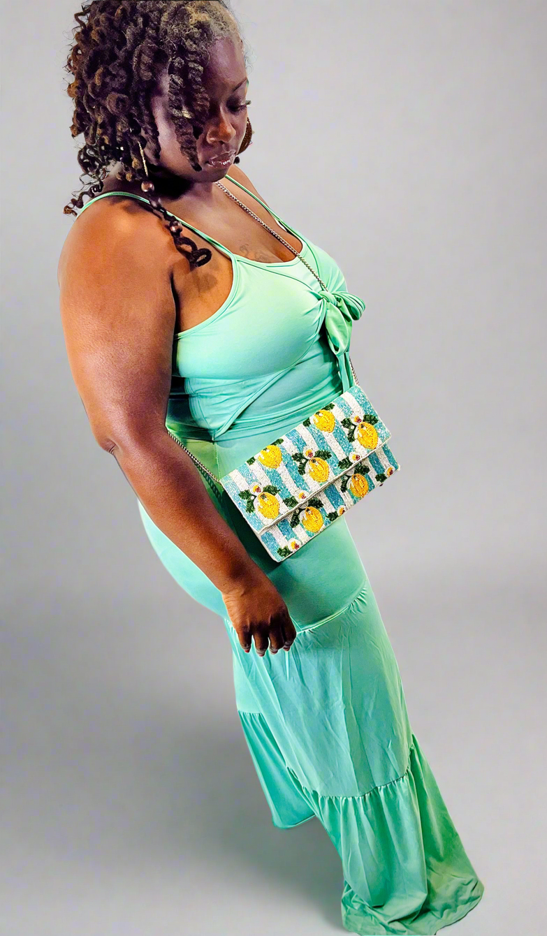 Tie front top wide leg pants set “7even Sleek”