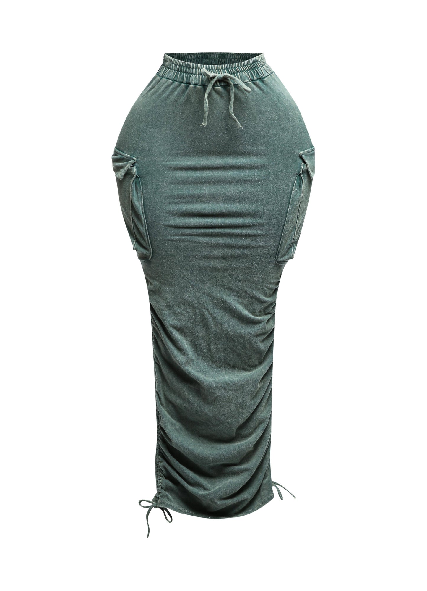 Mineral washed drawstring skirt “7even Curve”
