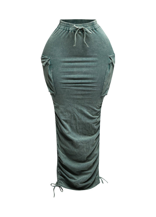 Mineral washed drawstring skirt “7even Curves”