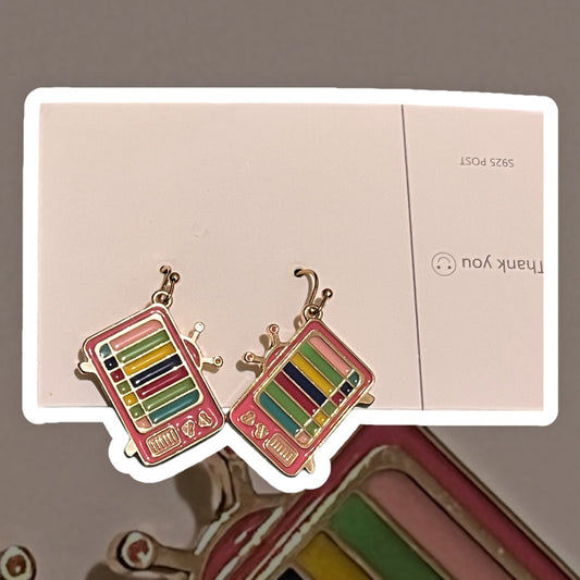 Retro Television Enamel Pendant Hook Earrings