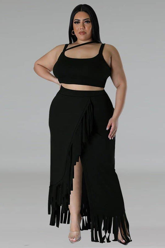 Sleeveless Skirt Set with Irregular Fringe “7even Curve“