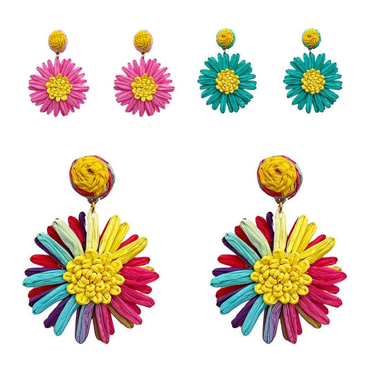 Raffia Flower Shaped Drop Post Earring