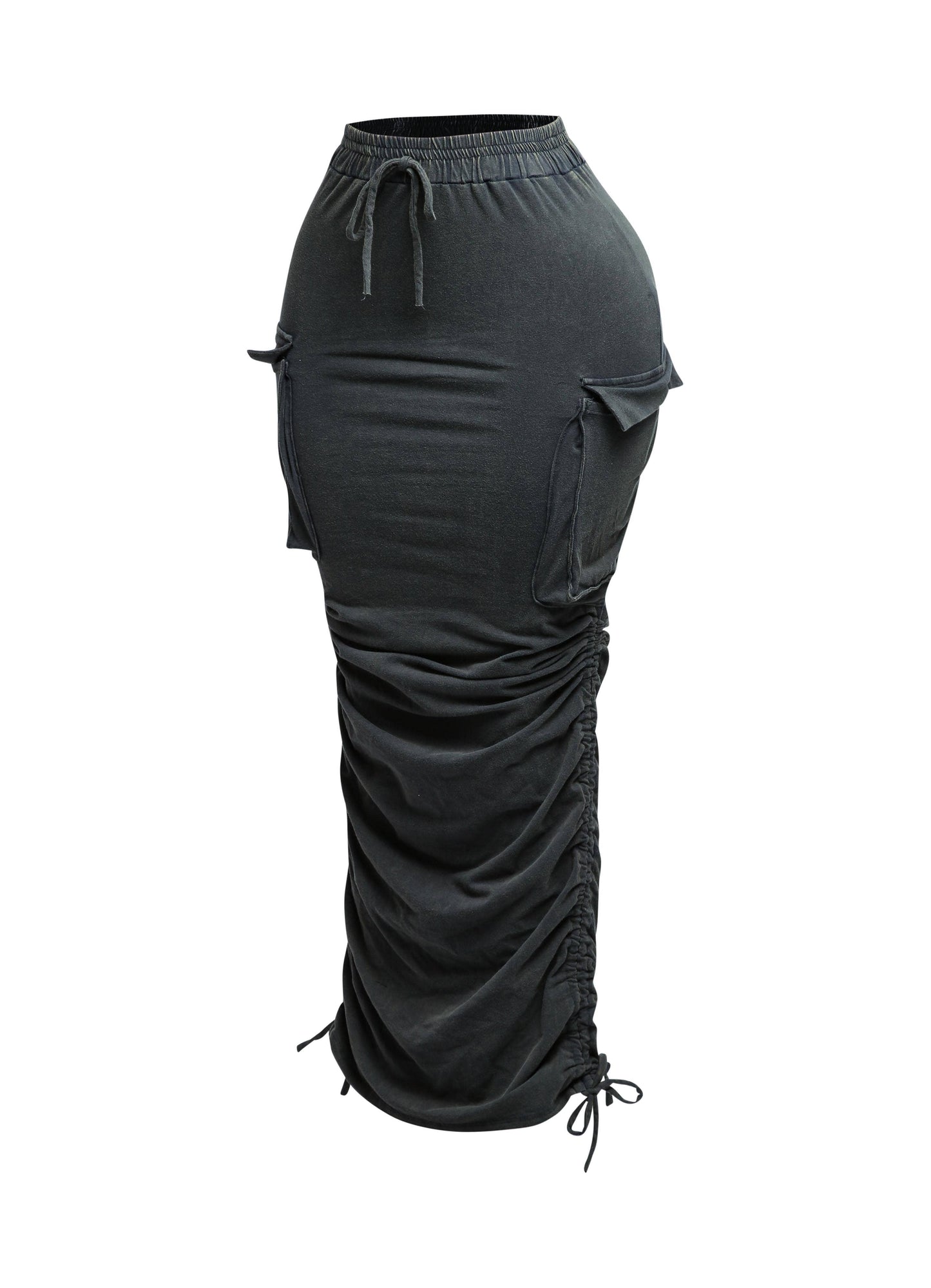 Mineral washed drawstring skirt “7even Curve”