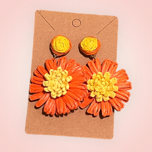 Raffia Flower Shaped Drop Post Earring