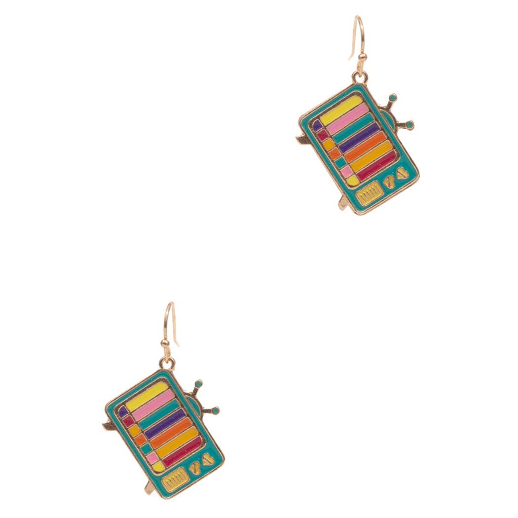 Retro Television Enamel Pendant Hook Earrings