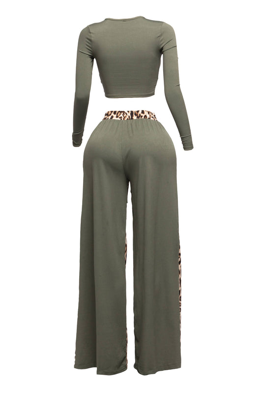 Long sleeve top and wide leg pants set “7even Curve”