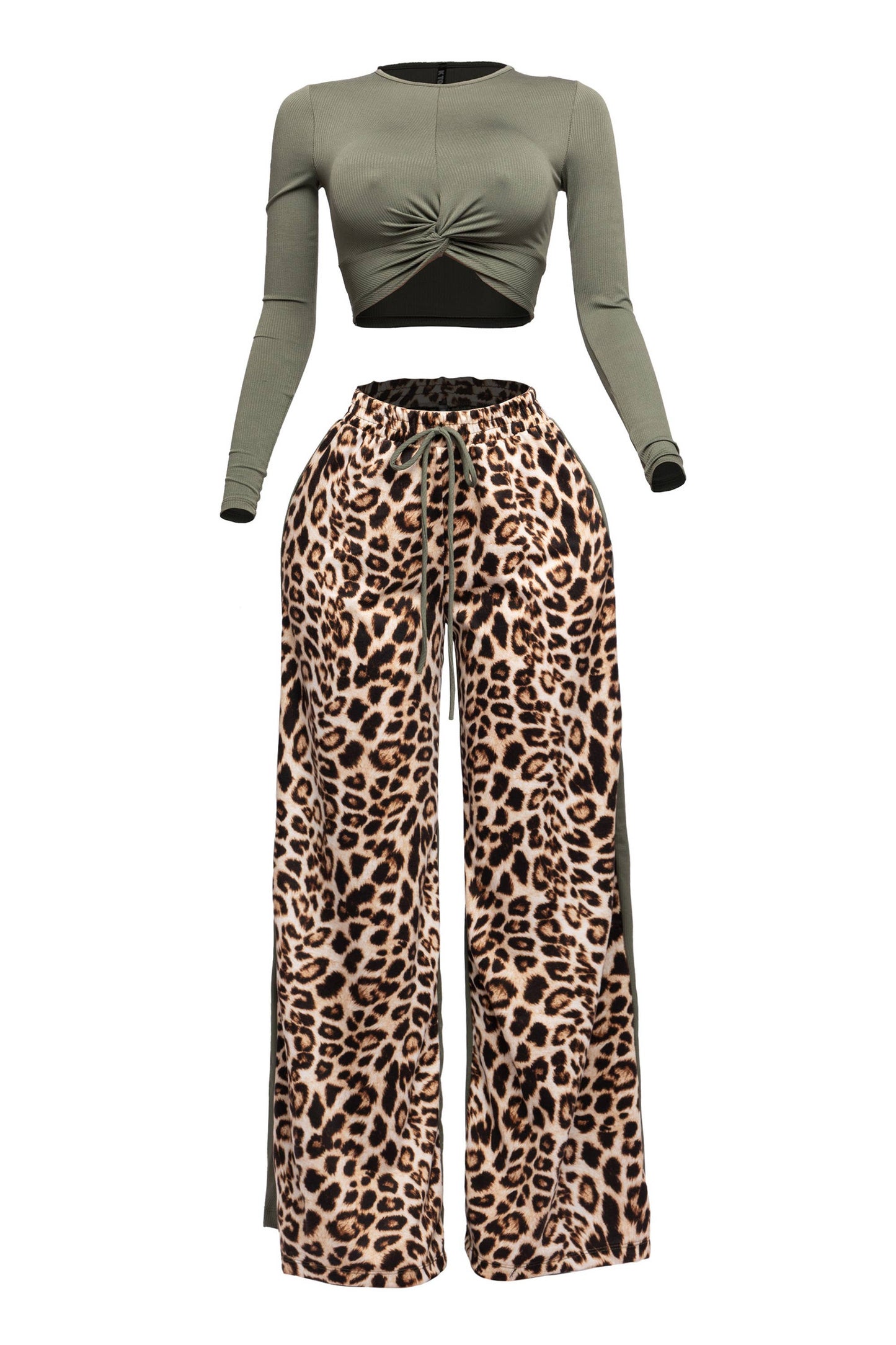 Long sleeve top and wide leg pants set “7even Curve”