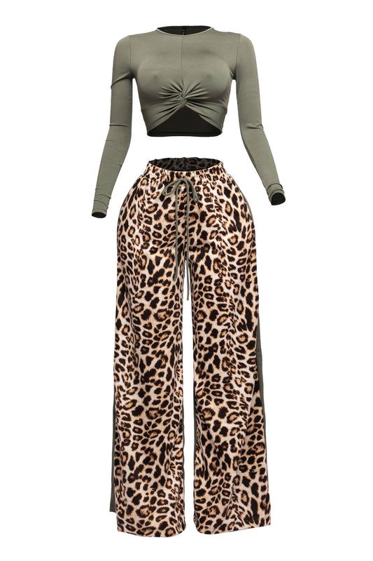 Long sleeve top and wide leg pants set “7even Curve”
