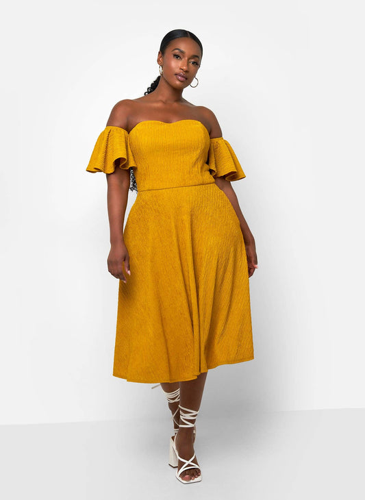 Textured Skater Midi Dress “7even Curves”