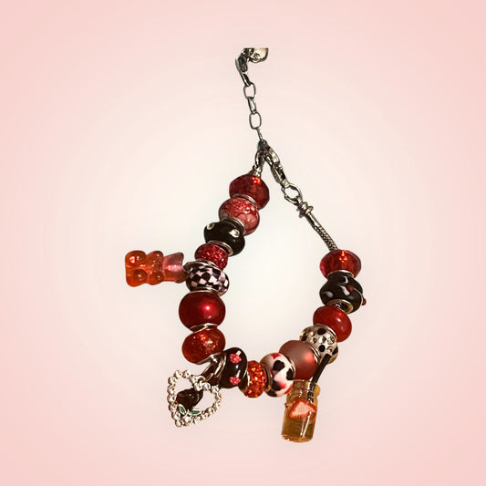 Handmade charm bracelet Red W bear