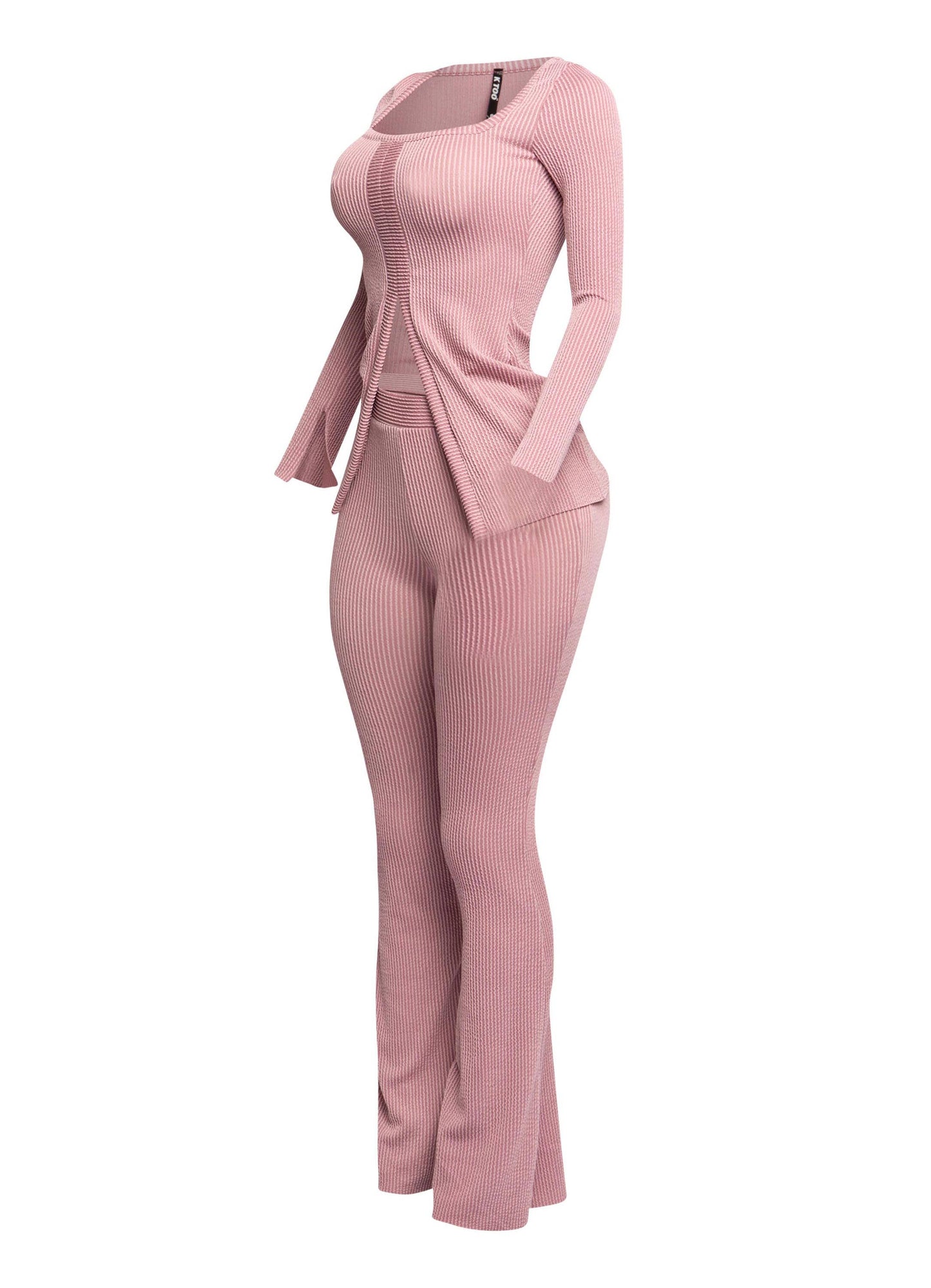 Ribbed pant set with slit detail “7even Curve”