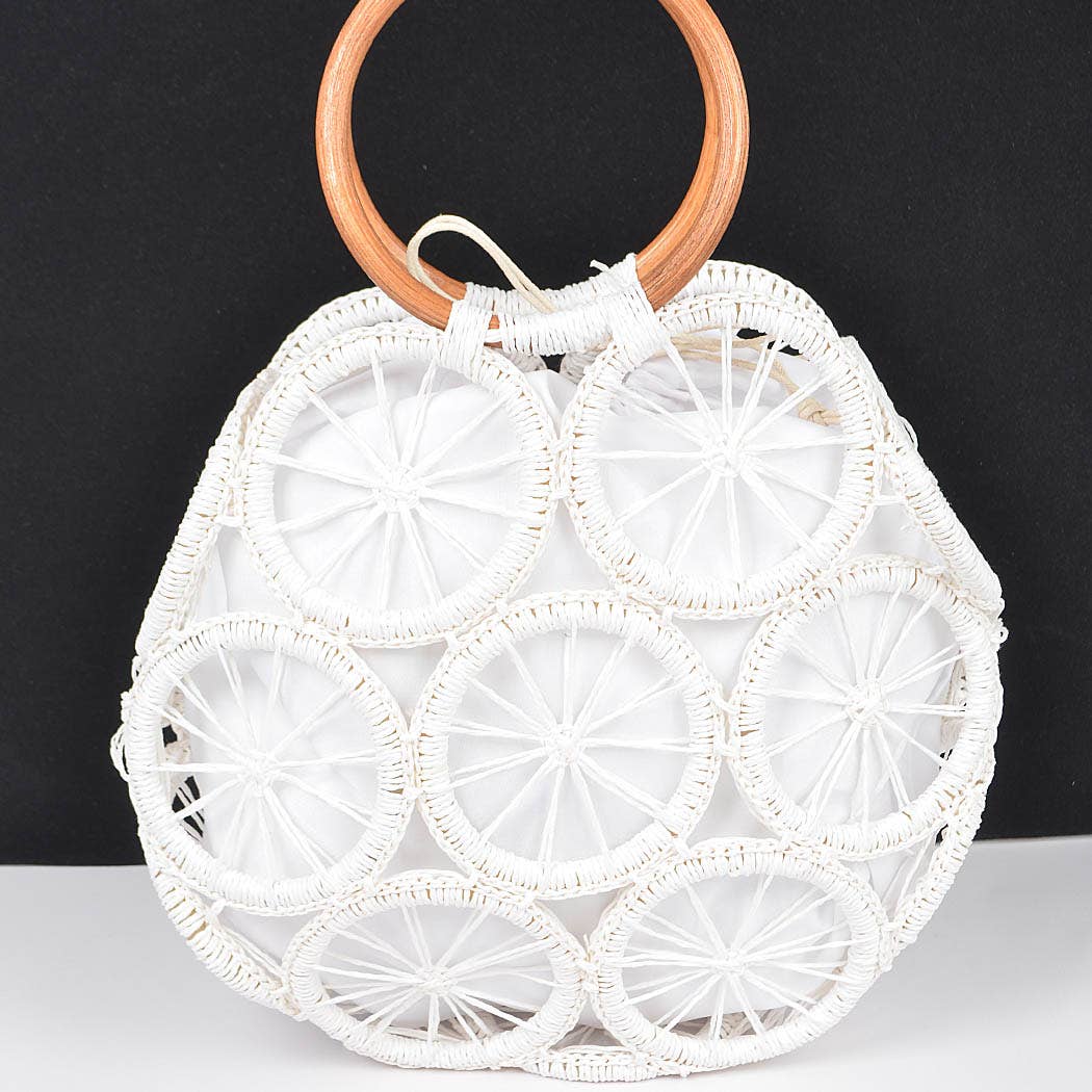 Faux Straw Round Tote Bag