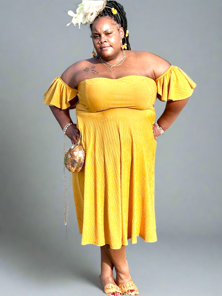 Textured Skater Midi Dress “7even Curve”