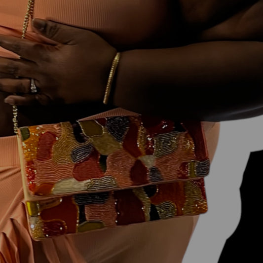 ABSTRACT WARM EMBROIDERY BEADED CLUTCH
