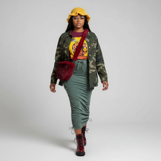 Mineral washed drawstring skirt “7even Curve”