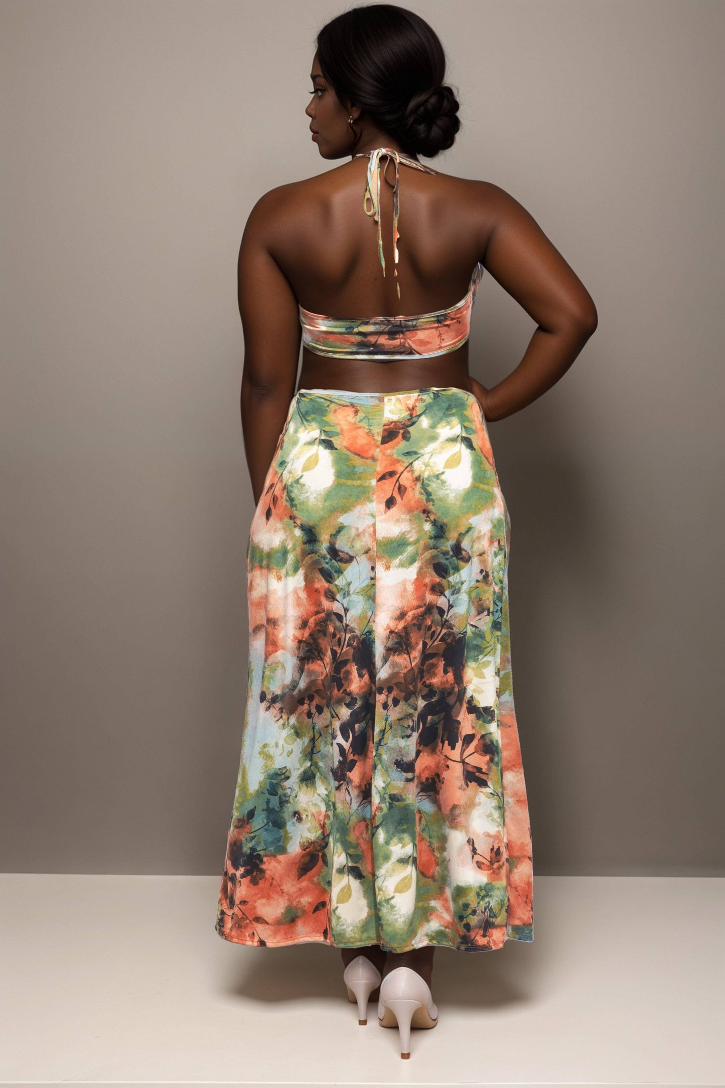 Printed maxi skirt with high slit “7even Curve”